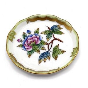 Vintage Herend Hungary Hand Painted Mini Floral Porcelain Dish 3" Gold Rim